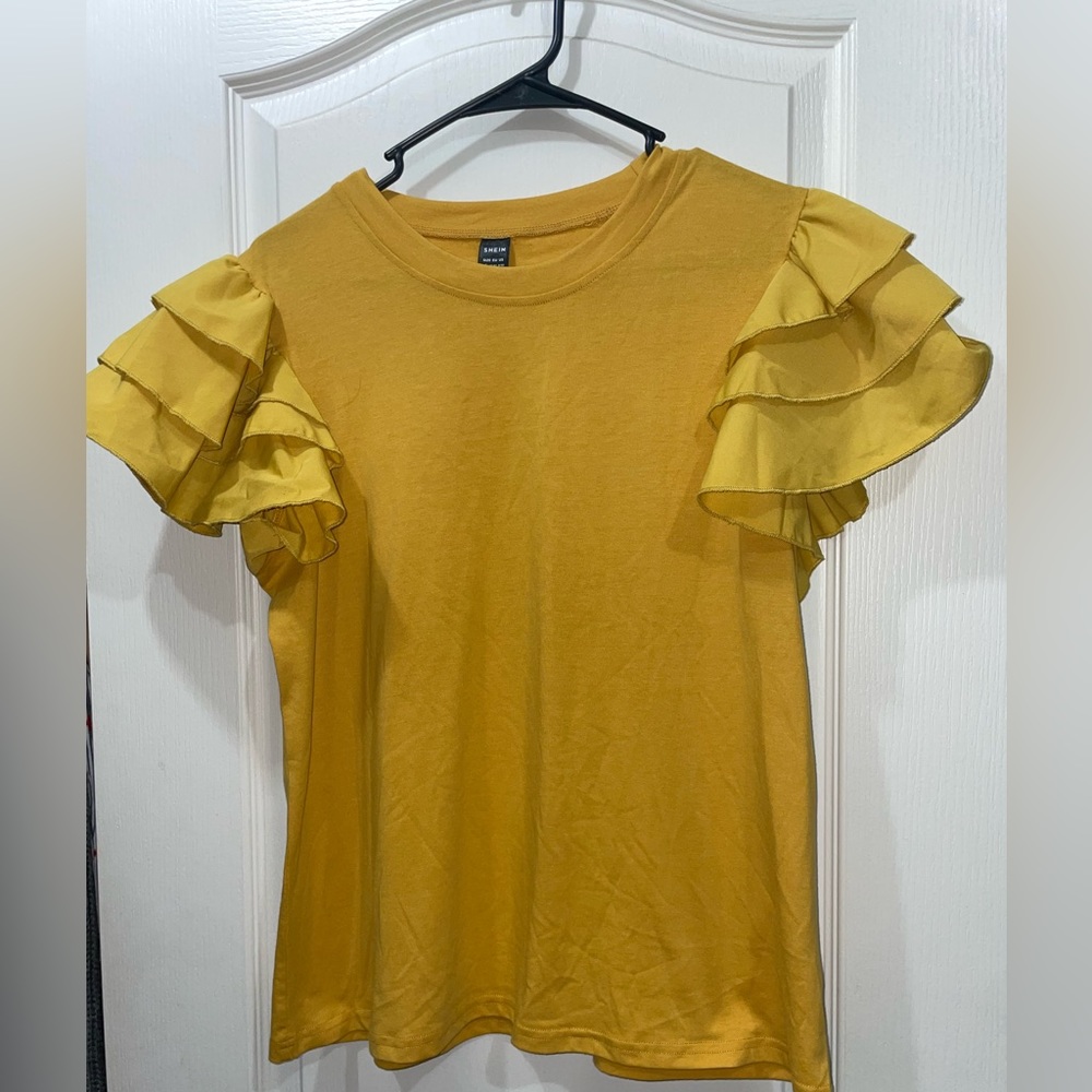 Solid Ruffle Trim Blouse